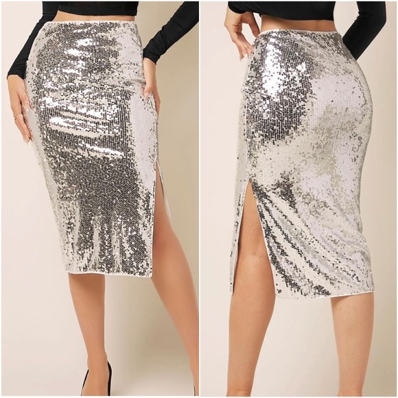 Glam Sequin Evening Party Holiday Midi Skirt - Picture 6 of 8